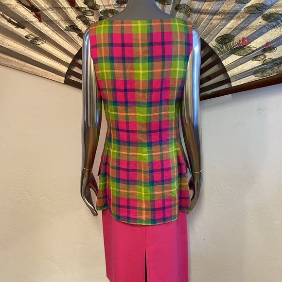 Plaid Linen Adrienne Vittadini Vest, S - Picture 3 of 4